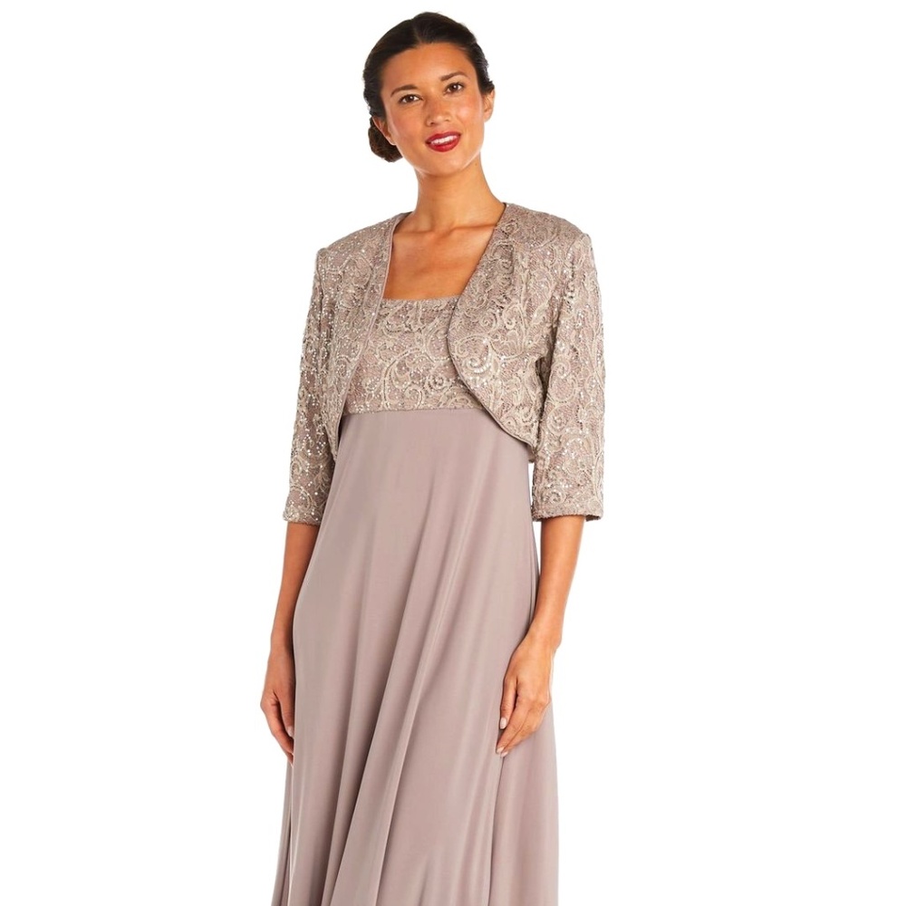 R&M Richards - Column Dress and Bolero Jacket Set with Embellishments 14W